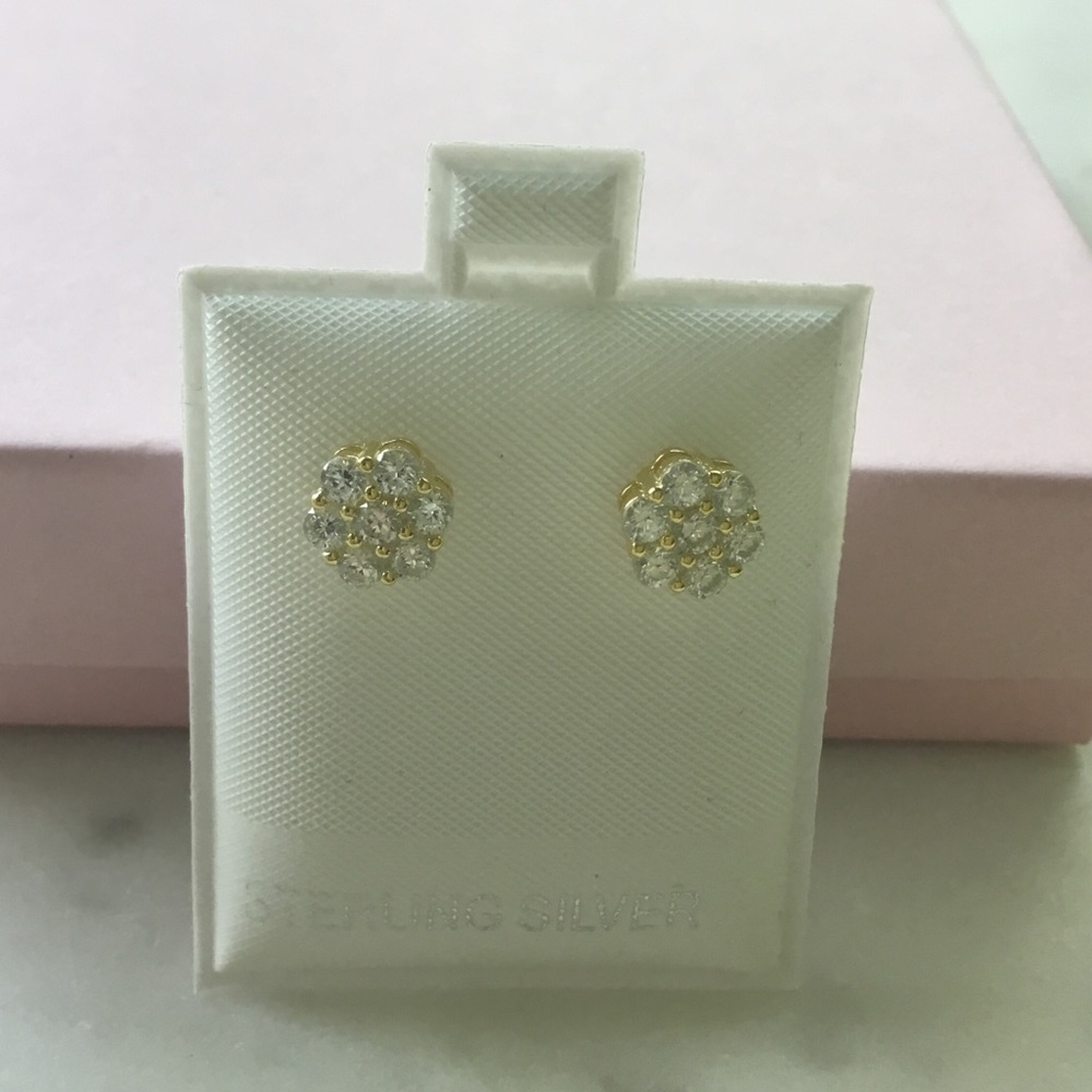 Sale $26! Yellow GP/Sterling Cz Flower Earrings - Picture 5 of 16